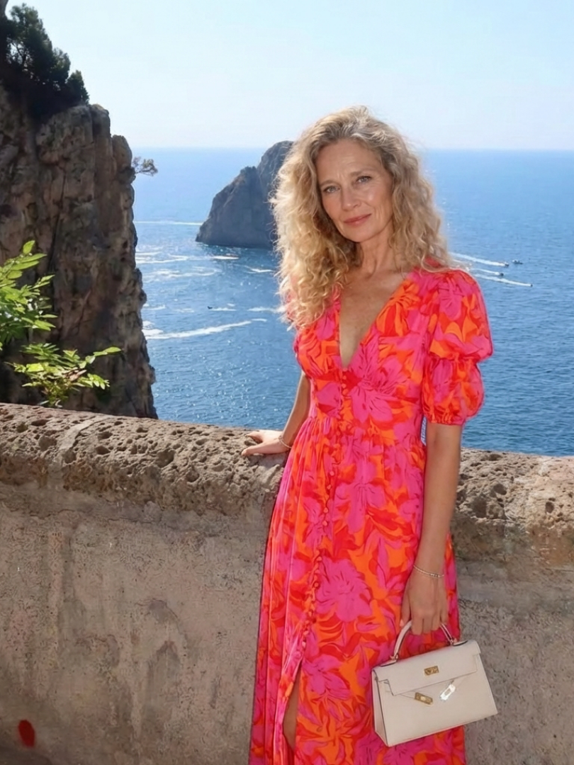Grace & Annalee™ | Floral V Neck Puff Sleeve Midi Dress