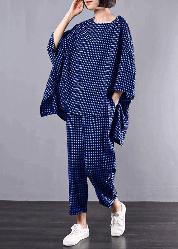 Casual Plus Size Cotton Linen red Plaid Vintage Blouse And Pants Two Pieces Set(Limited Stock)