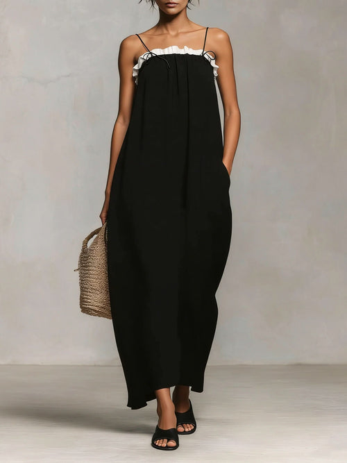 Mirelle™ | Maxi Dress with Color Blocks and Spaghetti Straps