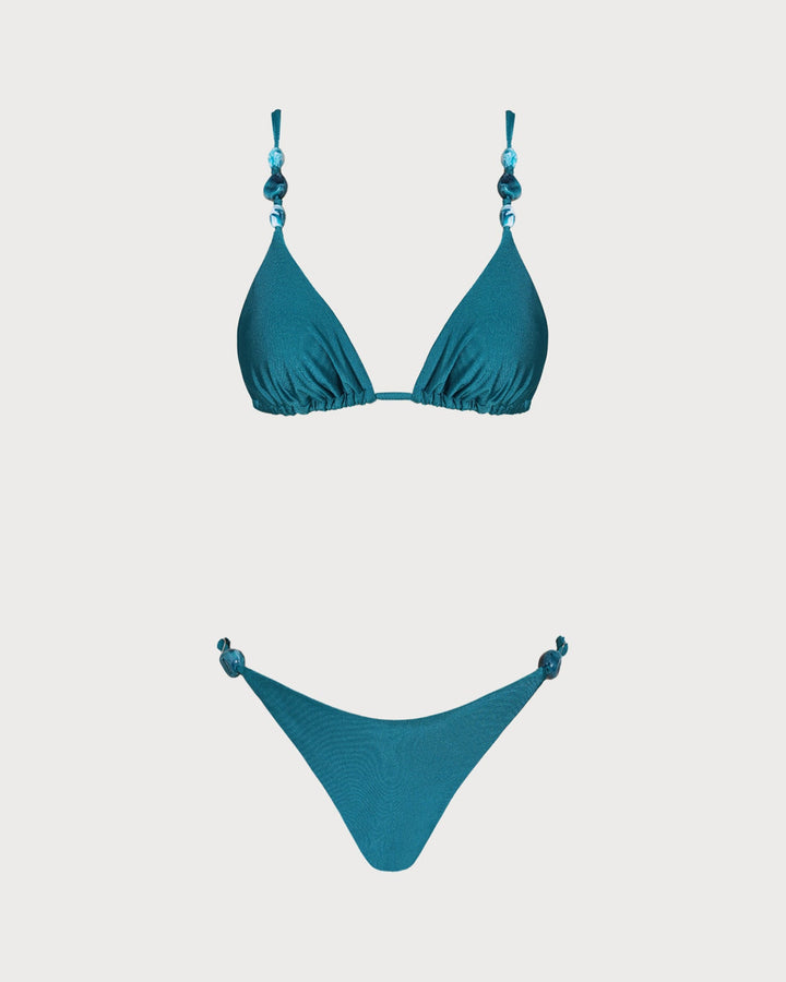 Turquoise Ruched Triangle Bikini Set