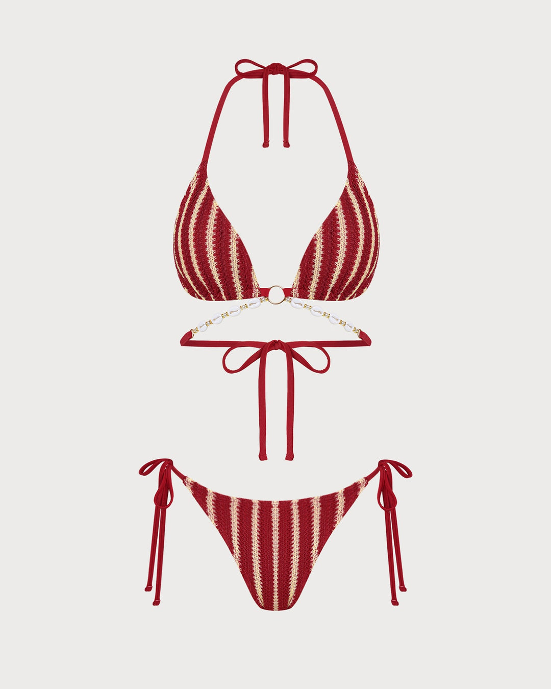 Red O-Ring Contrasting Bikini Set