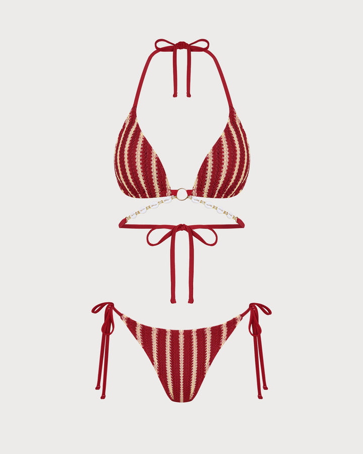 Red O-Ring Contrasting Bikini Set