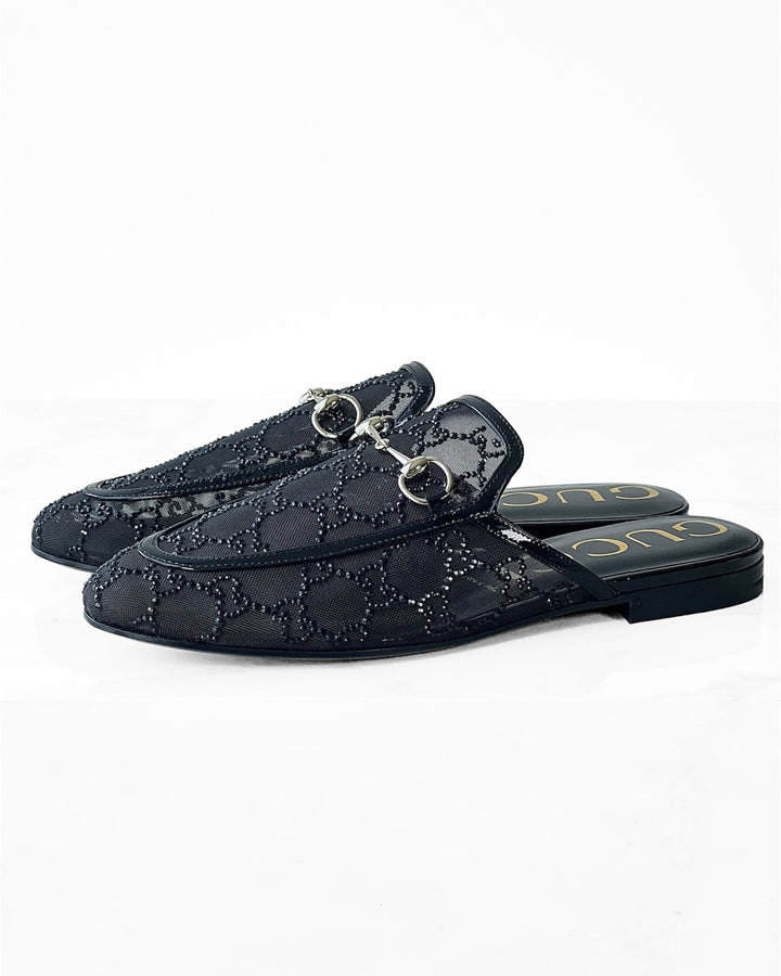 GUCCI Princetown Crystal GG Mesh