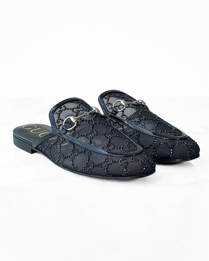 GUCCI Princetown Crystal GG Mesh