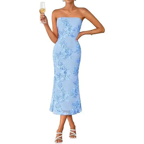 Martina - Summer Strapless Floral Midi Dress