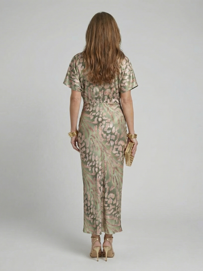 Grace & Annalee™ | Abstract Print V Neck Twist Waist Midi Dress