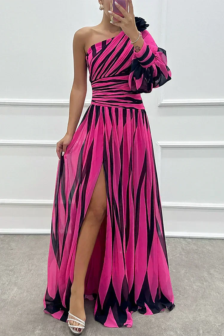 Grace & Annalee™ |Elegant Striped Maxi Dress with One Shoulder