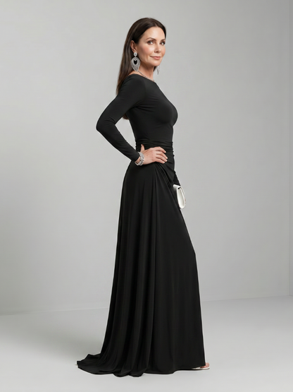 Gyram | Long Sleeve Boat Neck Flowing Maxi Dress