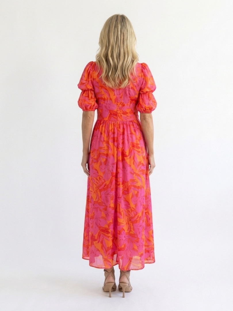 Grace & Annalee™ | Floral V Neck Puff Sleeve Midi Dress