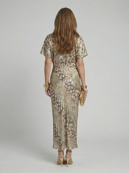 Grace & Annalee™ | Abstract Print V Neck Twist Waist Midi Dress