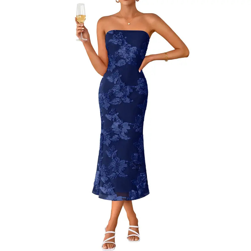 Martina - Summer Strapless Floral Midi Dress