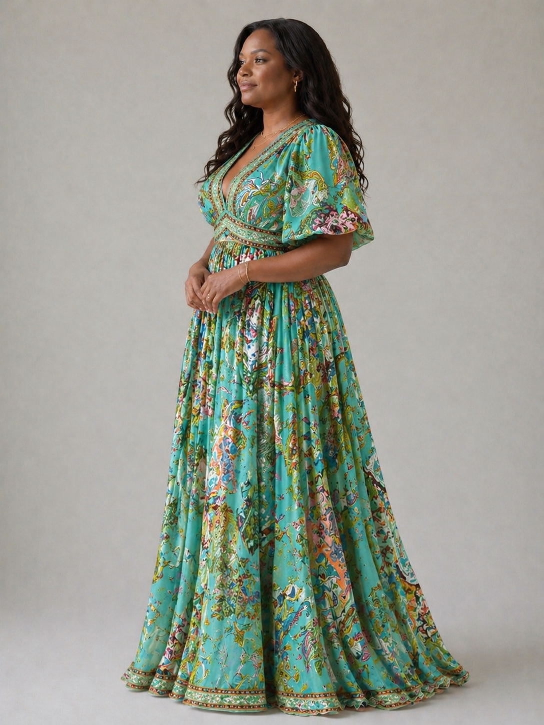 Grace & Annalee™ | Airy maxi dress with puff sleeves and V-neck