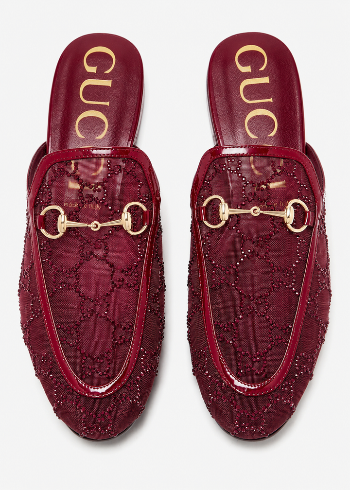 GUCCI Princetown Crystal GG Mesh
