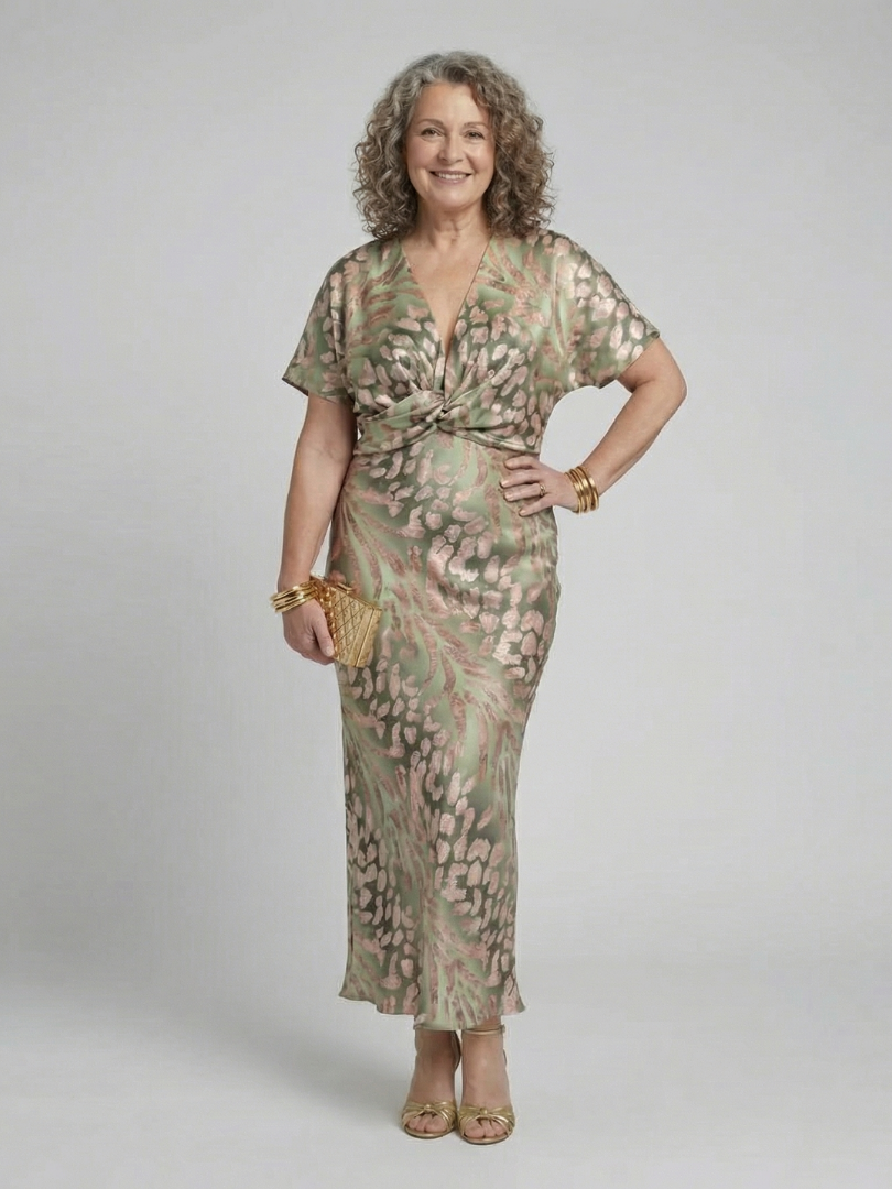 Grace & Annalee™ | Abstract Print V Neck Twist Waist Midi Dress