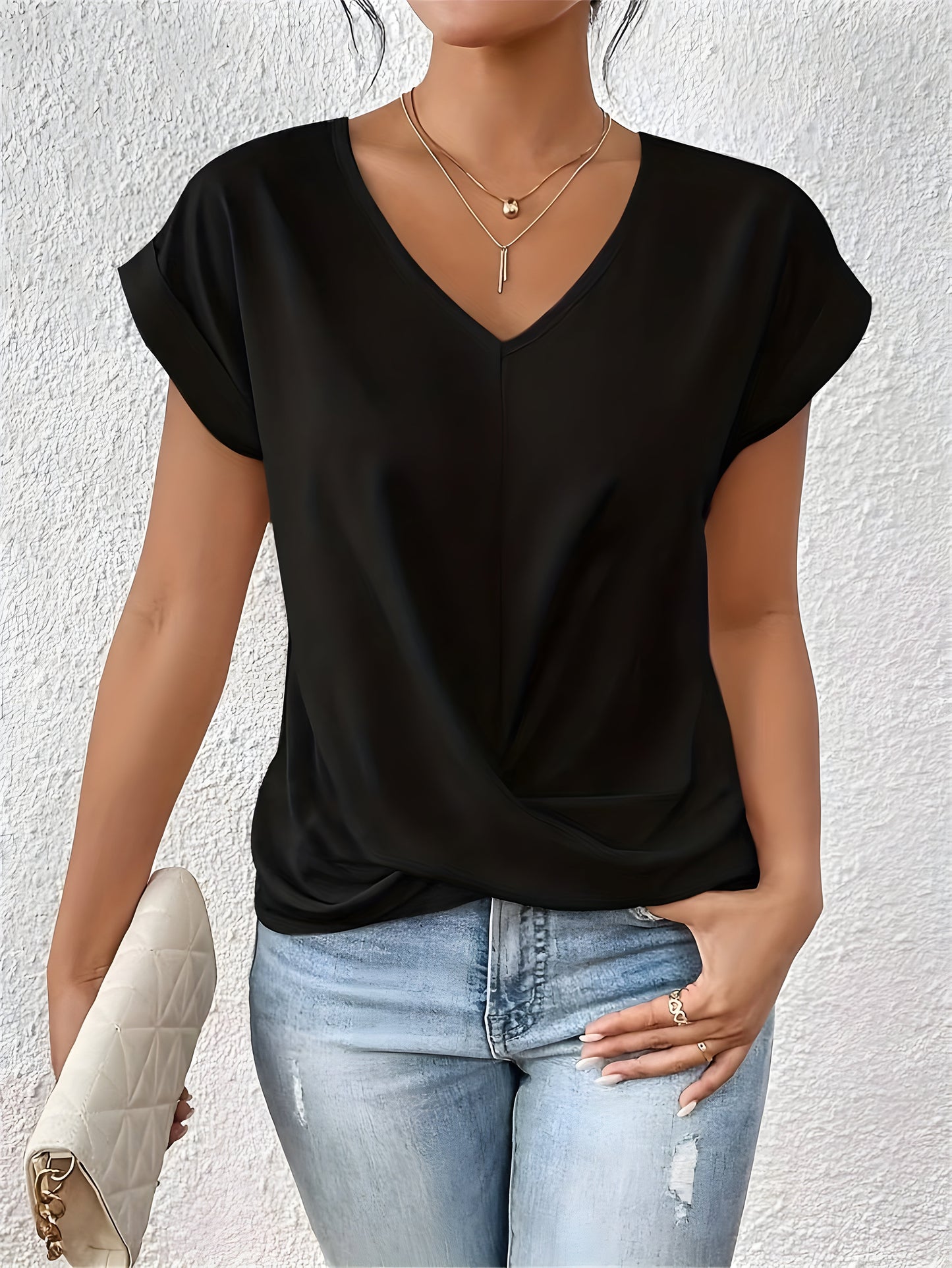 MEIKA™ | Classic Twist Detail V-Neck Top