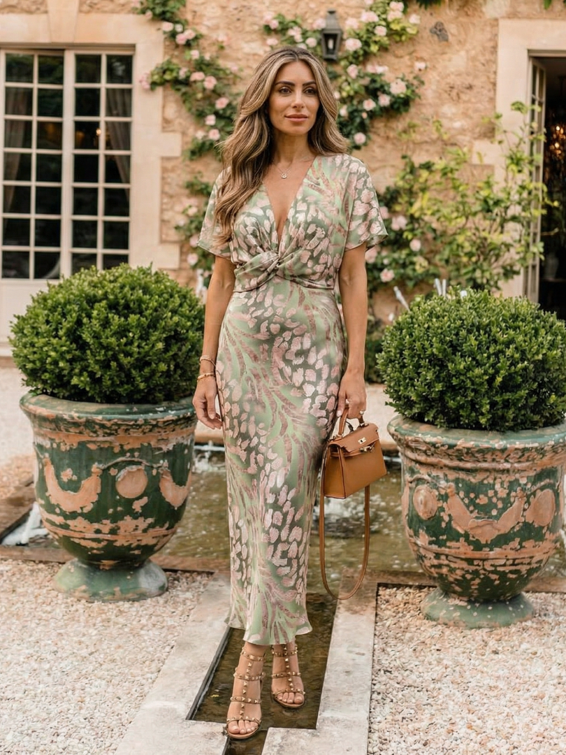 Grace & Annalee™ | Abstract Print V Neck Twist Waist Midi Dress