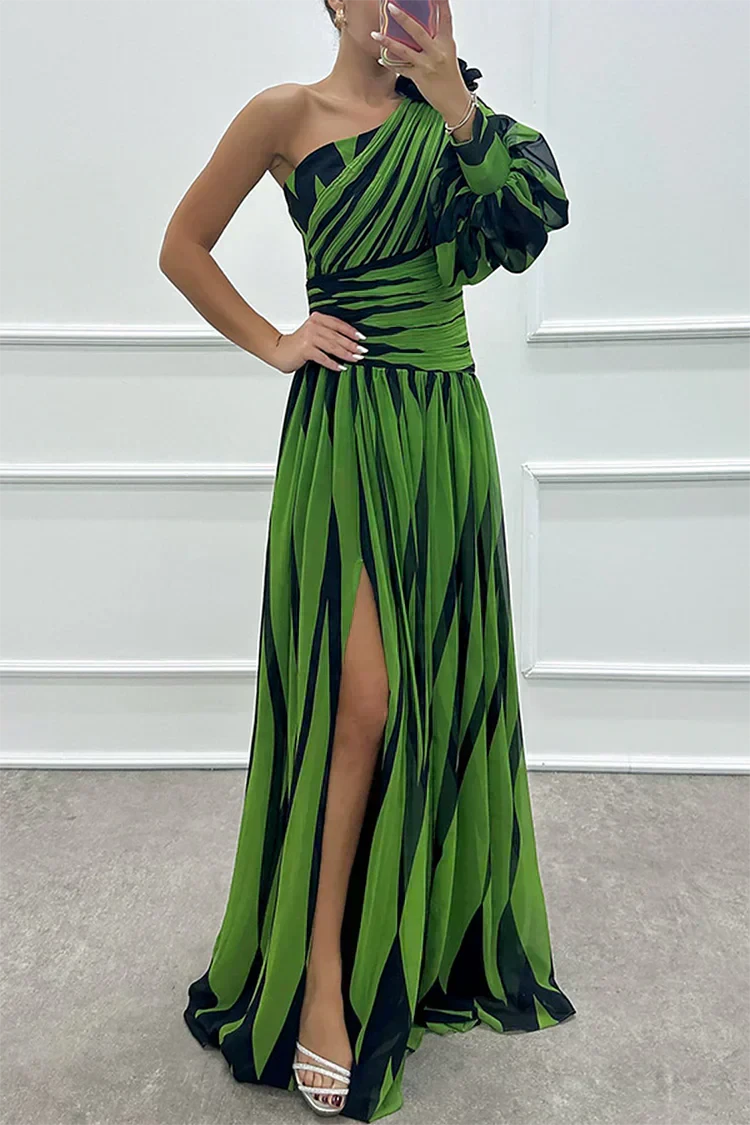 Stella & Grace™ |Elegant Striped Maxi Dress with One Shoulder