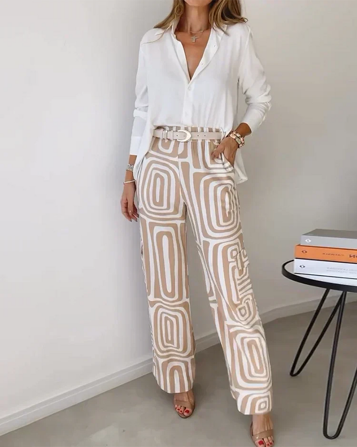 Elegant Printed Wide Leg Two Piece Summer Set