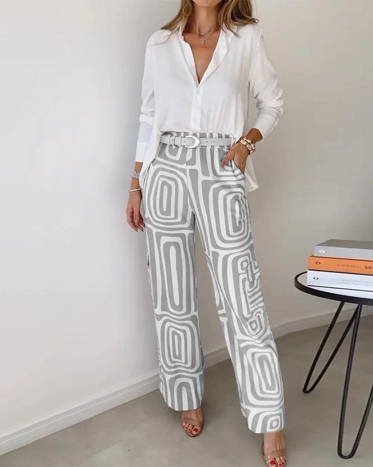 Elegant Printed Wide Leg Two Piece Summer Set