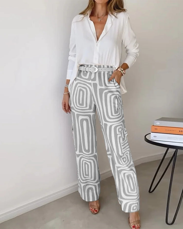 Elegant Printed Wide Leg Two Piece Summer Set