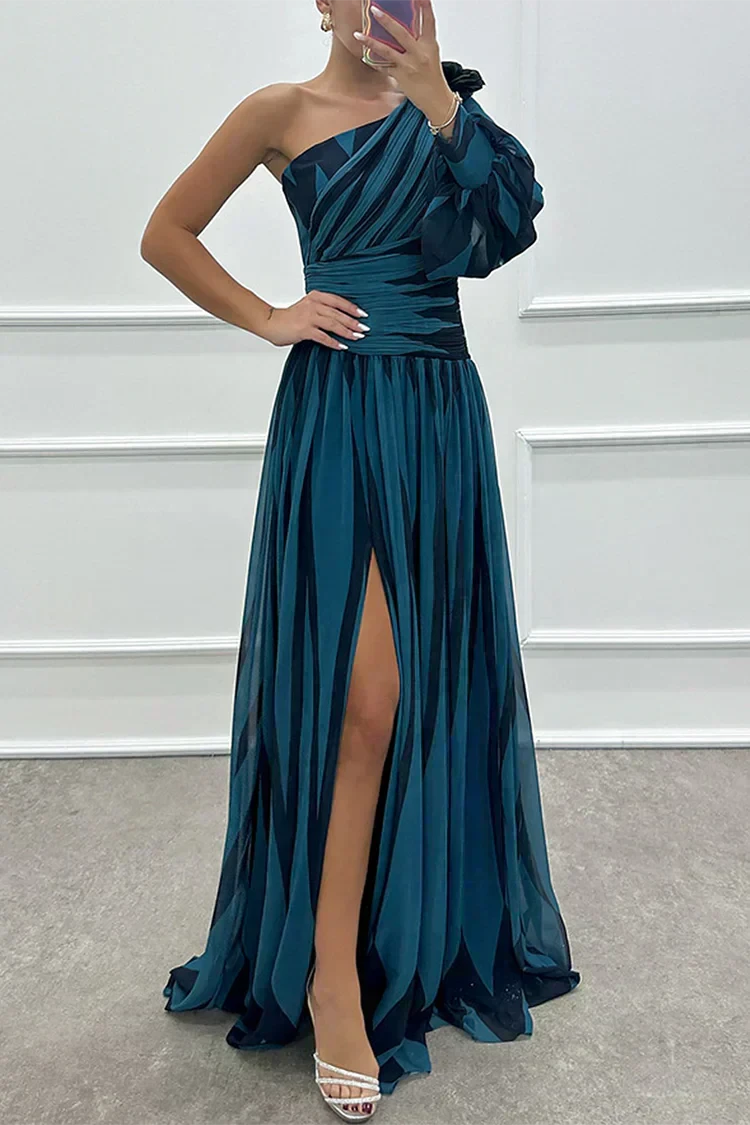 Grace & Annalee™ |Elegant Striped Maxi Dress with One Shoulder