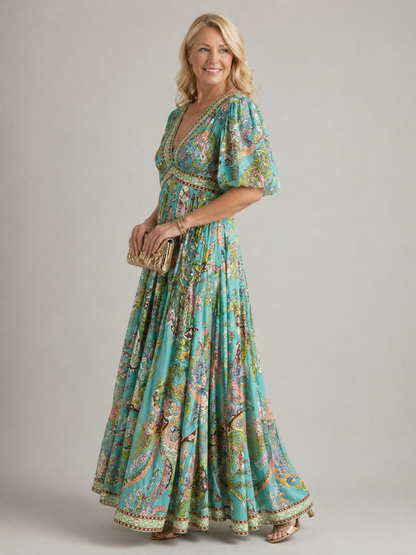 Grace & Annalee™ | Airy maxi dress with puff sleeves and V-neck