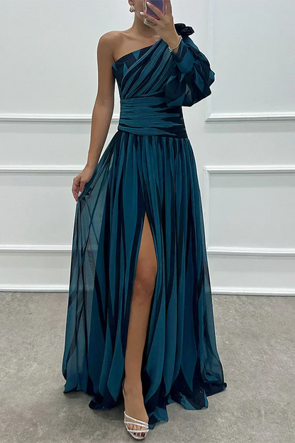 Grace & Annalee™ |Elegant Striped Maxi Dress with One Shoulder