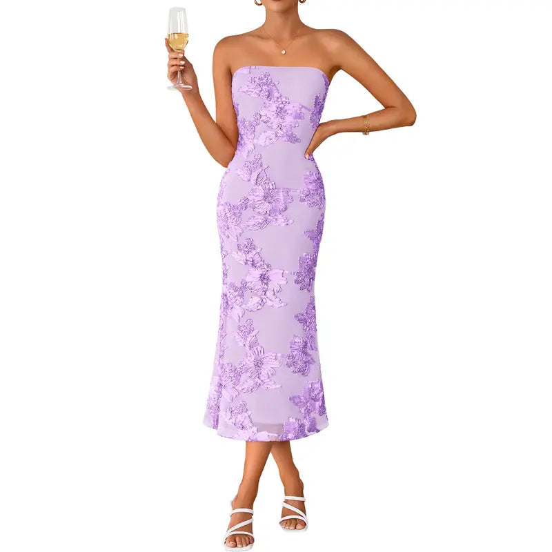 Martina - Summer Strapless Floral Midi Dress