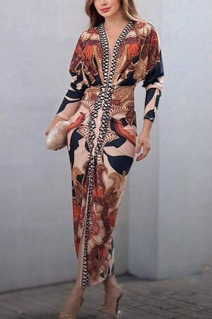 Eva | Sun Escape Unique Print Dolman Midi Dress