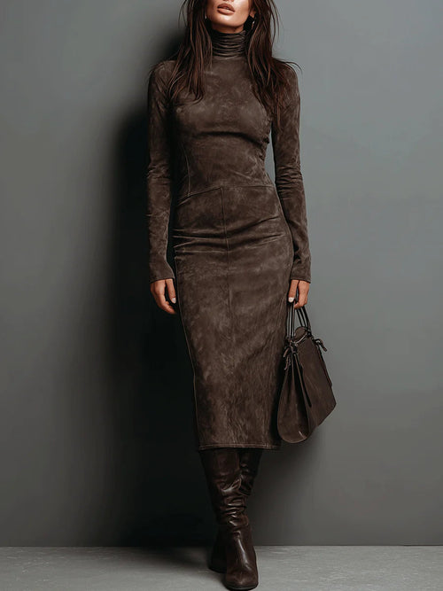 Robine | Long Sleeve Suede Midi Dress