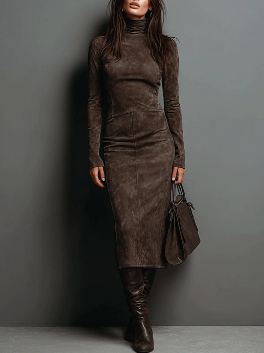 Robine | Long Sleeve Suede Midi Dress