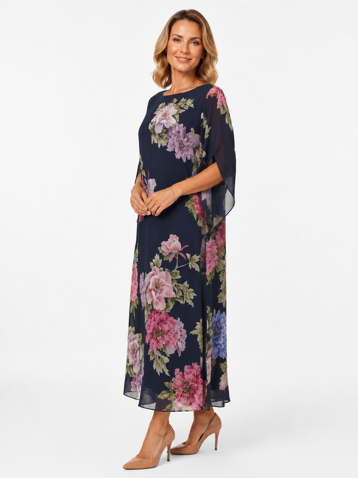 SAVIRA | Floral Print Maxi Dress in Lightweight Chiffon
