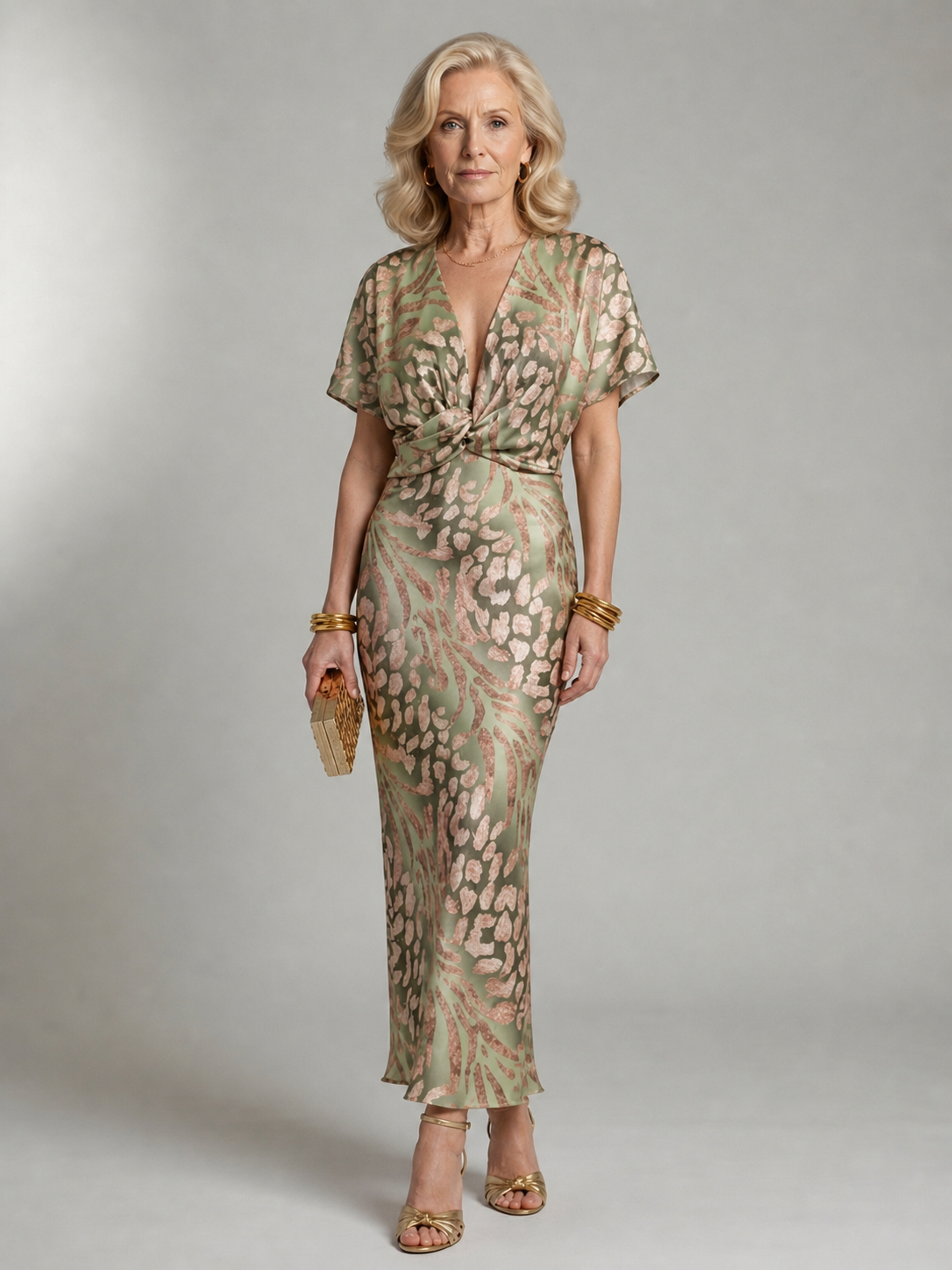Grace & Annalee™ | Abstract Print V Neck Twist Waist Midi Dress