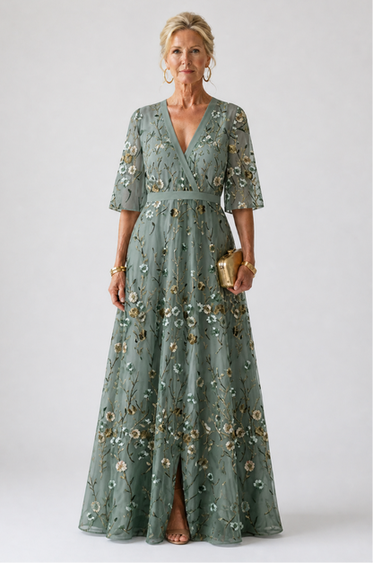 Grace & Annalee™ | Floral V Neck Short Sleeve Maxi Dress