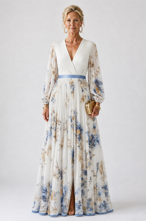 Grace & Annalee™ | Long Sleeve V Neck Floral Maxi Dress