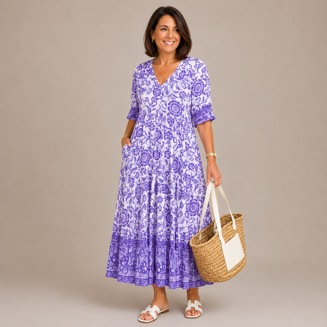 KEISHA | Graceful V-Neck Floral Dress