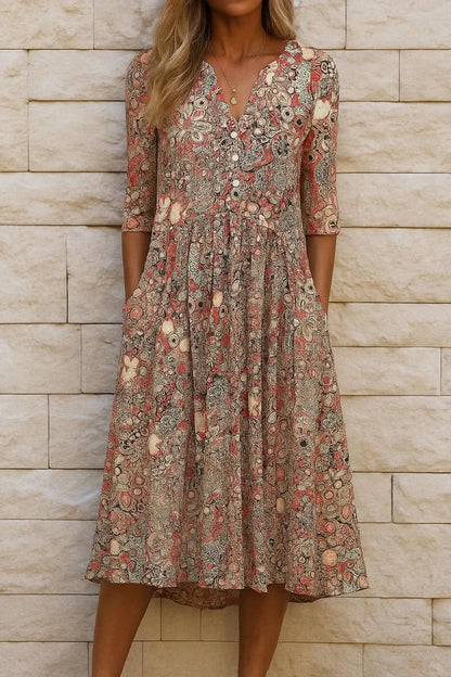 Harlow | Graceful V-Neck Elegance Midi Dress