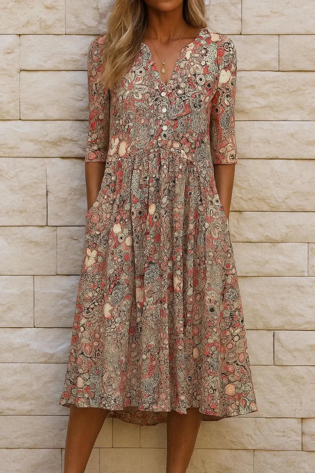 Harlow | Graceful V-Neck Elegance Midi Dress
