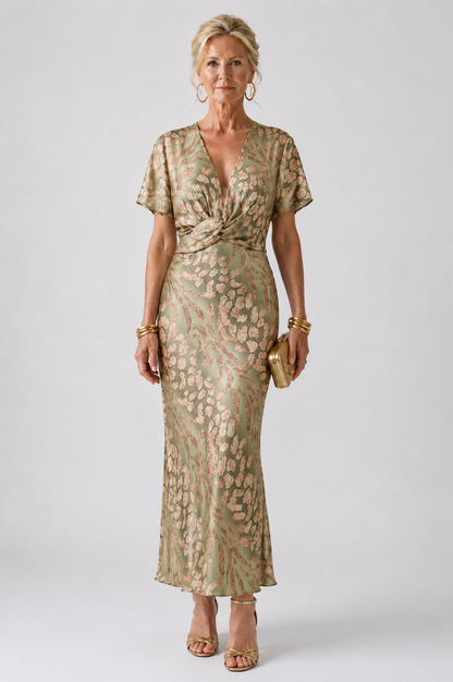 Grace & Annalee™ | Abstract Print V Neck Twist Waist Midi Dress