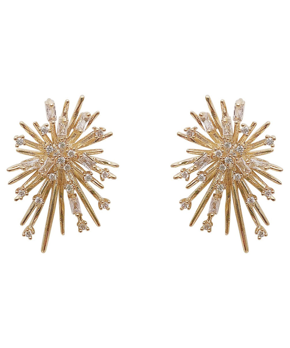 Fashion Gold Sterling Silver Overgild Zircon Fireworks Stud Earrings