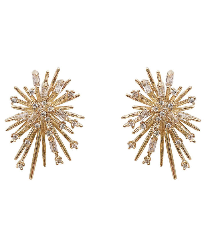 Fashion Gold Sterling Silver Overgild Zircon Fireworks Stud Earrings