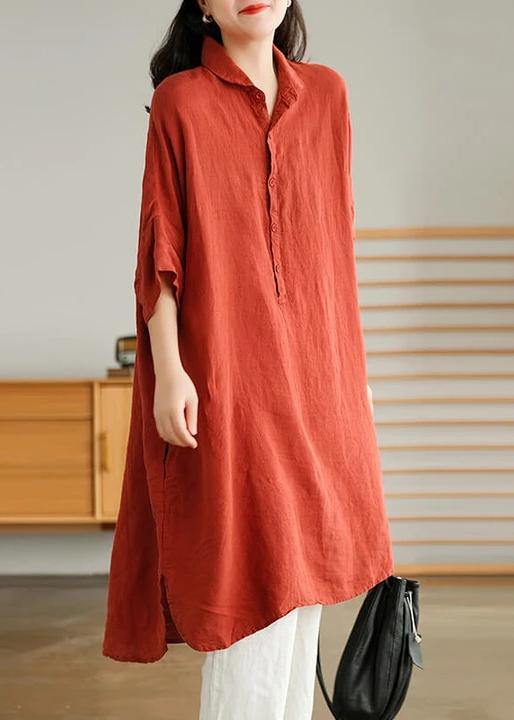 Women Casual Linen Shirt Dress
