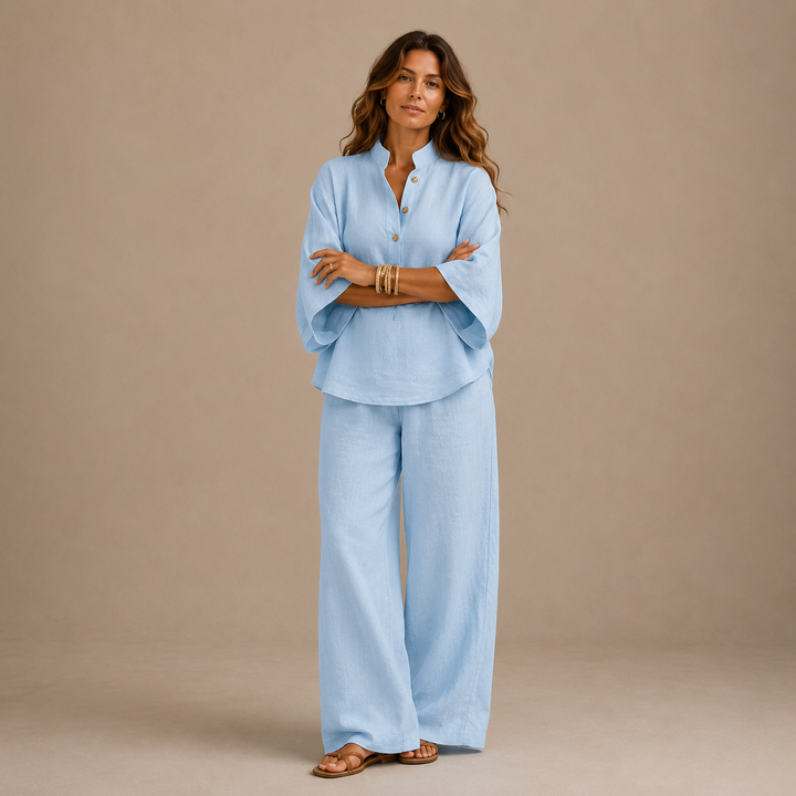 MARIBEL | Linen Batwing Sleeves and Wide-leg Trousers