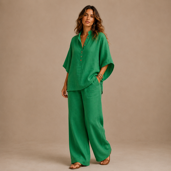 MARIBEL | Linen Batwing Sleeves and Wide-leg Trousers