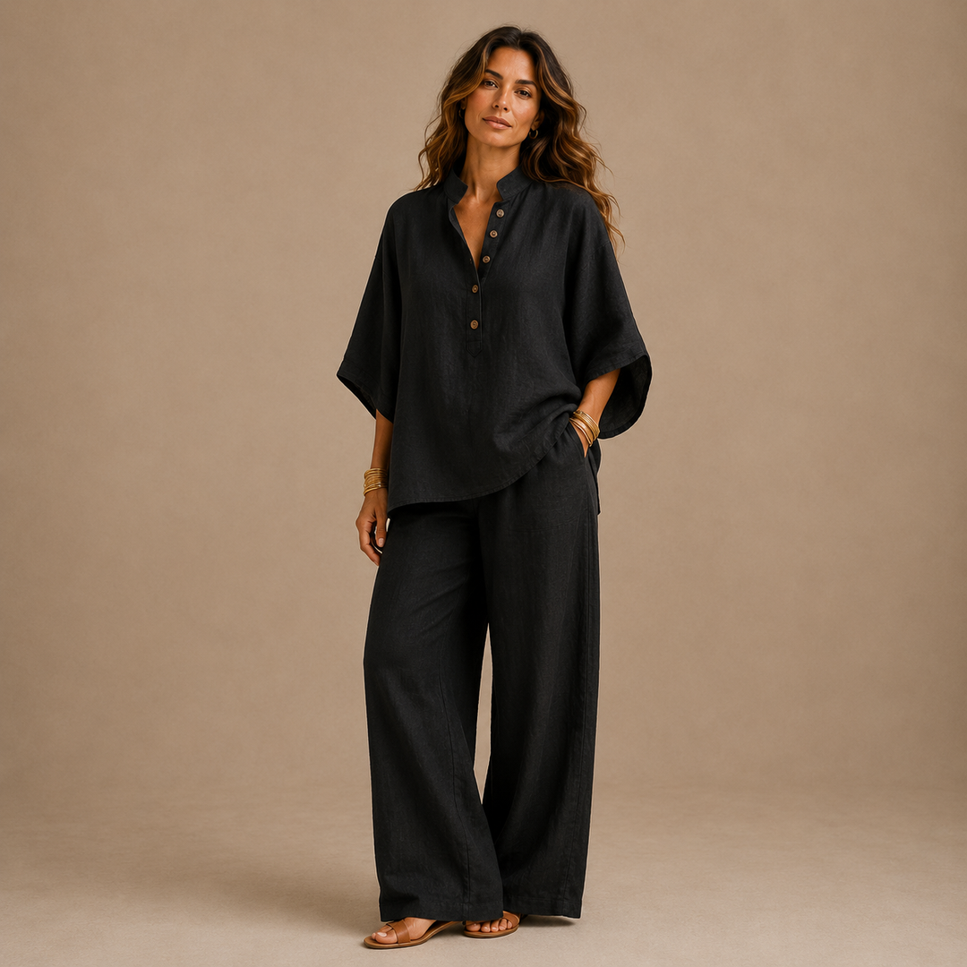 MARIBEL | Linen Batwing Sleeves and Wide-leg Trousers