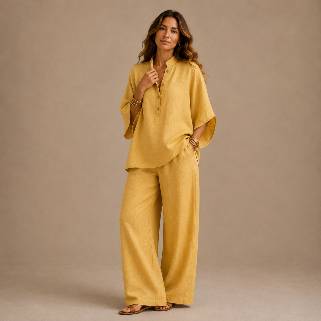 MARIBEL | Linen Batwing Sleeves and Wide-leg Trousers