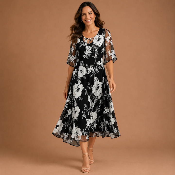 SERAPHINA | Floral Mesh Midi Dress