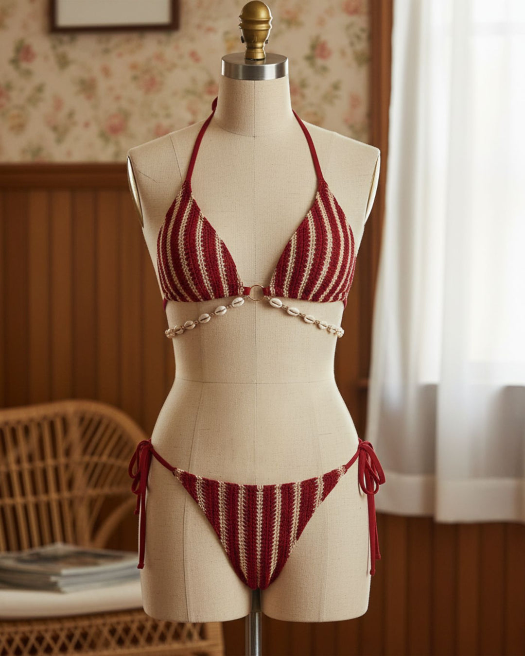 Red O-Ring Contrasting Bikini Set