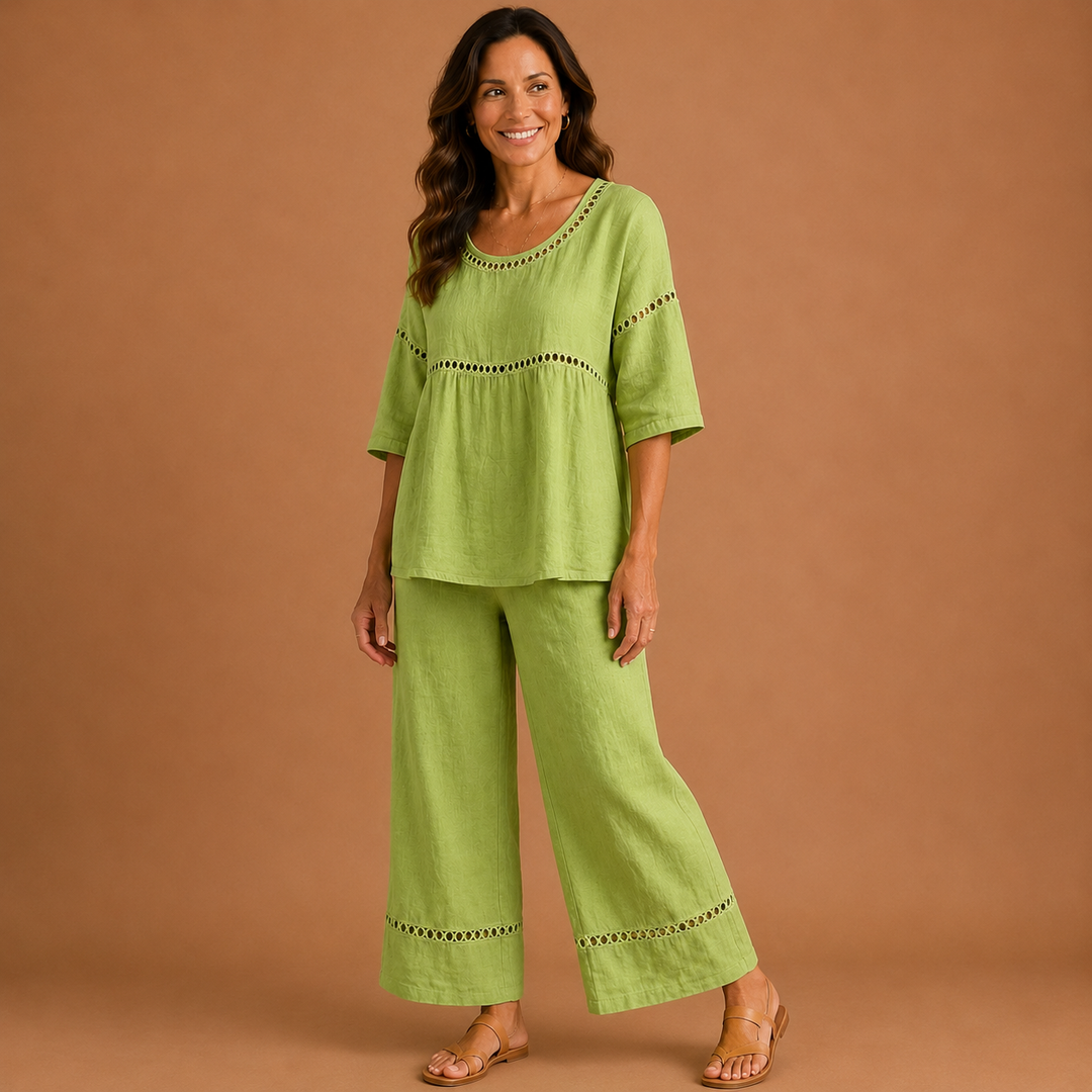 SYLVIA | Embroidered Trim Trouser Set