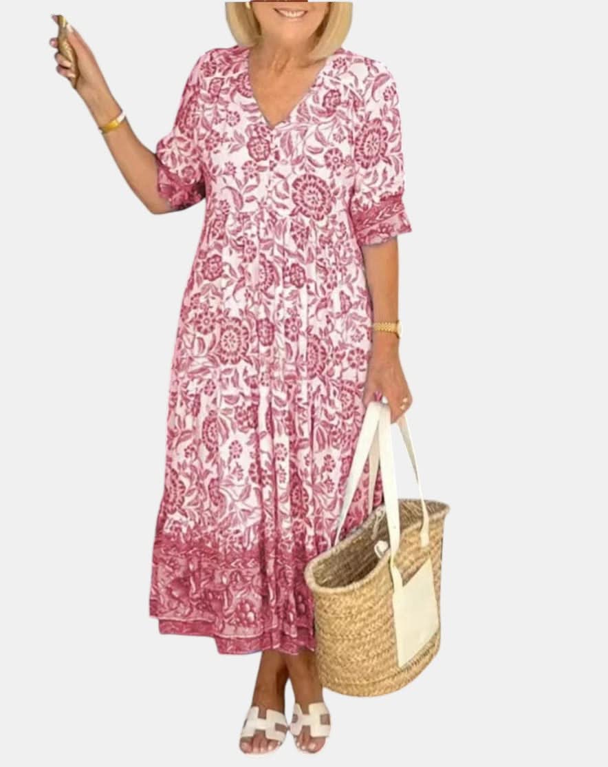 Aria™ | Elegant Floral Dress with V-Neck